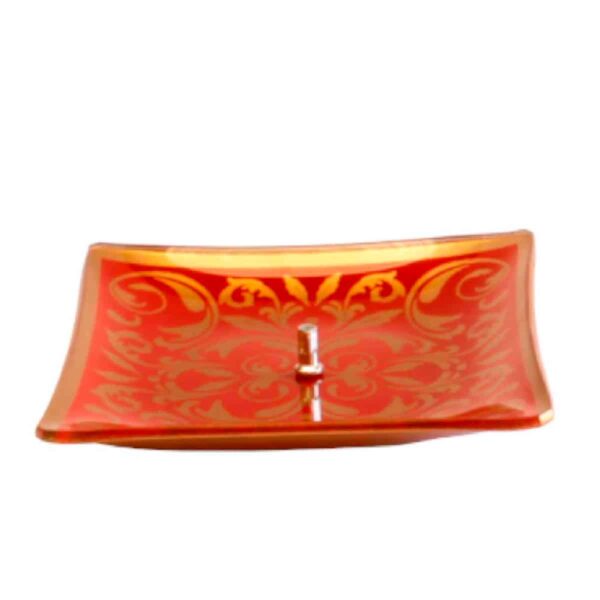 Incensário de Vidro Quadrado Mandala Vermelho e Dourado