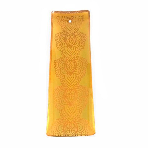 Incensário de Vidro Canaleta Mandala Laranja e Dourado