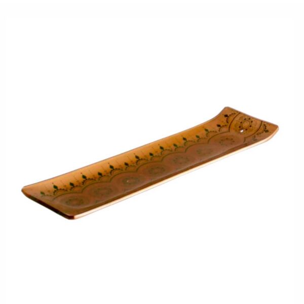 Incensário de Vidro Canaleta Mandala Dourado e Preto